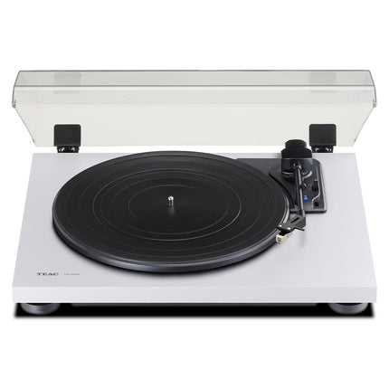 Teac TN-180BT-A3 plaadimängija Bluetooth-väljundiga (rihmülekanne, 33/45/78 p/min, integreeritud fono-eelvõimendi, suure tihedusega MDF-korpus) valge