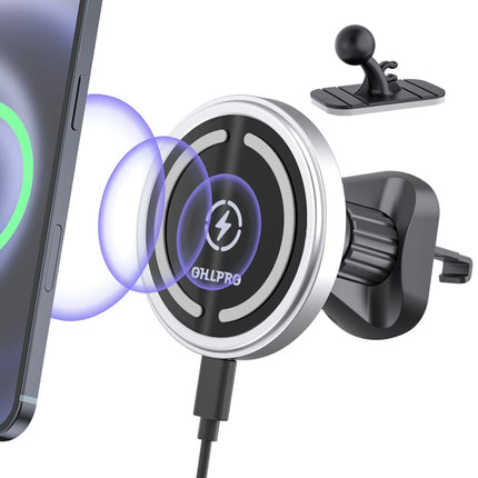 OHLPRO iPhone 16-ga ühilduv Magsafe autokinnitus laadimisfunktsiooniga, 15W kiirlaadimisega juhtmevaba autolaadija iPhone 15 ProMax/15 Pro/15 Plus/14/13/12 jaoks, Apple'i magnetiline autotelefonihoidik