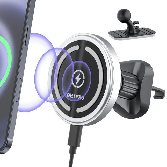 OHLPRO iPhone 16-ga ühilduv Magsafe autokinnitus laadimisfunktsiooniga, 15W kiirlaadimisega juhtmevaba autolaadija iPhone 15 ProMax/15 Pro/15 Plus/14/13/12 jaoks, Apple'i magnetiline autotelefonihoidik