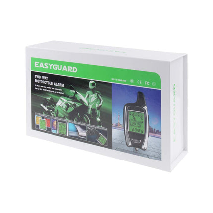 Easyguard EM209 kahesuunaline mootorratta alarmsüsteem puldiga, mootori käivitamise mikrolaineandur, värviline LCD-piipari ekraan, löögiandur, lähedusandur komplektis, universaalne versioon 12 V DC