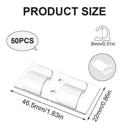 Pack of 50 hooks for indoor and outdoor fairy lights, cable holders, waterproof self-adhesive cable clips for Christmas lights, cable organizer, cable clamps, transparent cable management