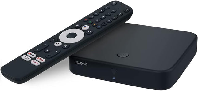 STRONG - Android TV voogedastusboks, DVB-T2, 4K UHD - SRT420 - sisseehitatud Chromecast - ühildub Google Voice Assistantiga - Dolby Audio ja Dolby Vision - Google Play, Netflix, Prime Video ja palju muud