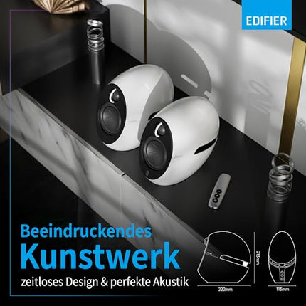 Edifier E25HD Bluetooth kõlarikomplekt – 74 vatti – suurepärane helikvaliteet bassrefleksmembraaniga – LDAC tehnoloogia – Bluetooth 5.3 – elegantne disain – optilised + Aux ühendused – valge