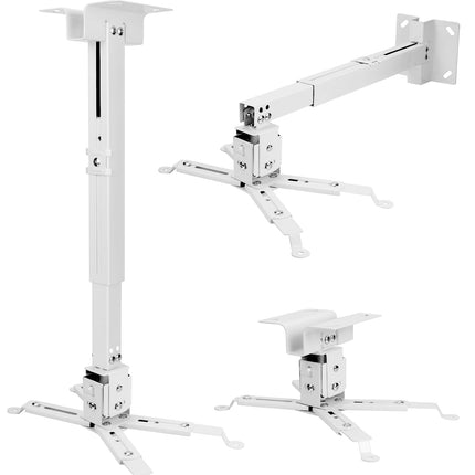 QWORK® universaalne projektori laekinnitus, 360° pööratav, 15° kallutatav, teleskoopiline 40–63 cm, kandevõime kuni 15 kg – valge