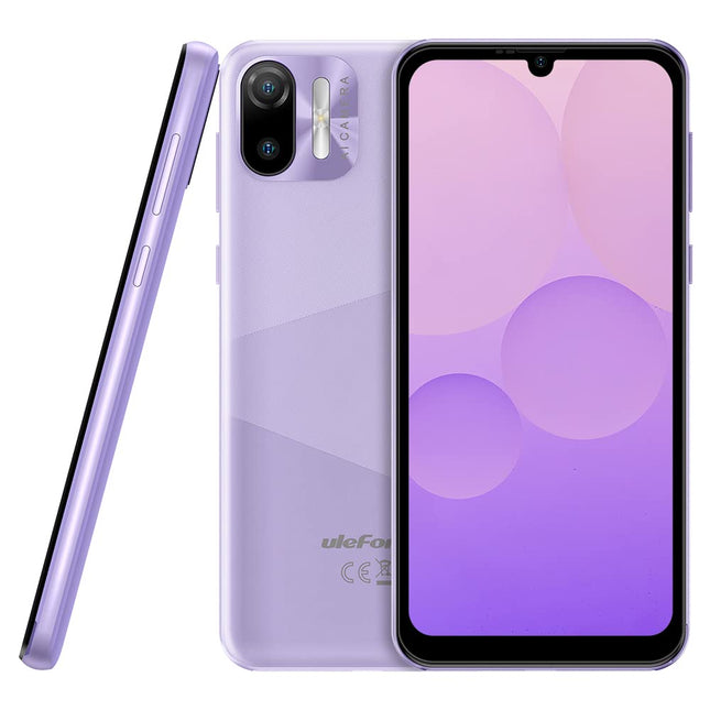 Ulefone Android 12 nutitelefon, Note 6T, 3 GB + 64 GB, 8,5 mm üliõhuke 4G kahe SIM-kaardiga mobiiltelefon, 6,1-tolline HD+ ekraan, 3 kaardipesaga disain, 13 MP + 5 MP kaamera, näotuvastus, GPS, lilla