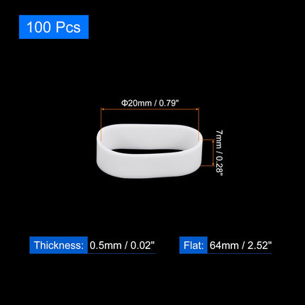 sourcing map 100pcs Silicone Rubber Bands, 20 x 7mm, Rubber Bands, Cable Ties, Strong Elastic Bands, Non-Slip, for Drawstring Packaging, Bags, White