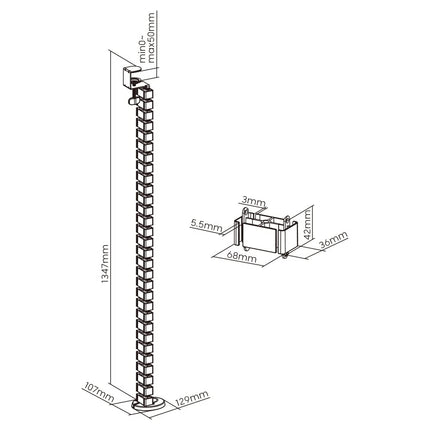 mywalli kaablijuhik HZ43WL pikkusega kuni 1347 mm, klambriga kinnitusega laudade kaablihaldus, ümmargune kaablikanal, 4-suunaline kanalisüsteem modulaarse keerisstruktuuriga
