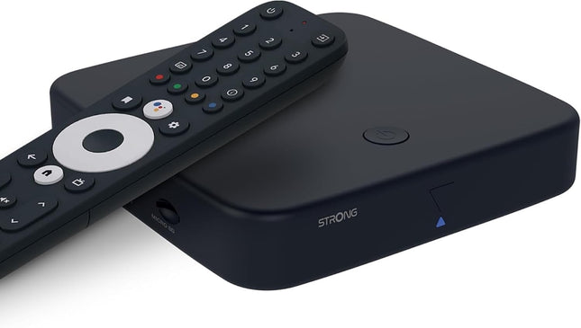 STRONG - Android TV 4K UHD voogedastusboks - SRT 423 - sisseehitatud Chromecast - DVB-T2 ja kaabelvastuvõtja - hääljuhtimine - Dolby Vision Atmos - Google Play, Netflix, Prime Video, Disney+ - must