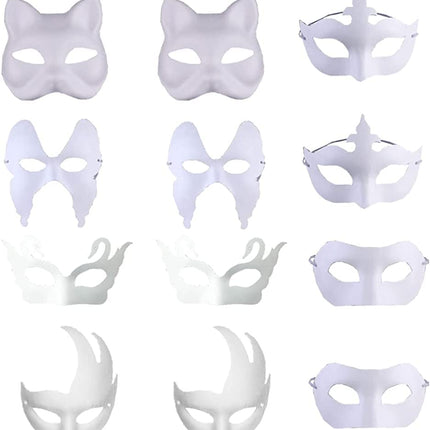 Kalsey 12 tükki isetehtud peomaske, valge mask, käsitsi maalitud mask, valge maskipaberist mask, sobib lõpupeoks, karnevaliks, cosplay'ks