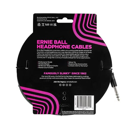 Ernie Ball kõrvaklappide pikenduskaabel, 1/4 tolli kuni 3,5 mm, 6,1 m - must