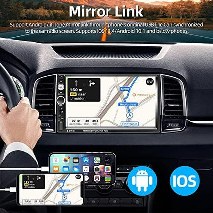 Podofo 2 DIN 7-tolline autoraadio koos Mirror Linkiga iOS/Androidi jaoks, Bluetooth puutetundliku ekraaniga raadio, FM/USB/roolil juhtimine/AUX-IN+tagurduskaamera