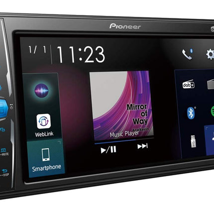 Pioneer DMH-A3300DAB 2-DIN multimeediapleier, 6,2-tolline ClearType puuteekraan, nutitelefoni ühenduvus, USB, DAB/DAB+ digitaalraadio, WebLink, Bluetooth, 13-ribaline graafiline ekvalaiser