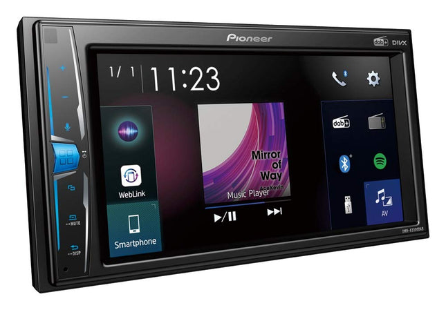 Pioneer DMH-A3300DAB 2-DIN multimeediapleier, 6,2-tolline ClearType puuteekraan, nutitelefoni ühenduvus, USB, DAB/DAB+ digitaalraadio, WebLink, Bluetooth, 13-ribaline graafiline ekvalaiser