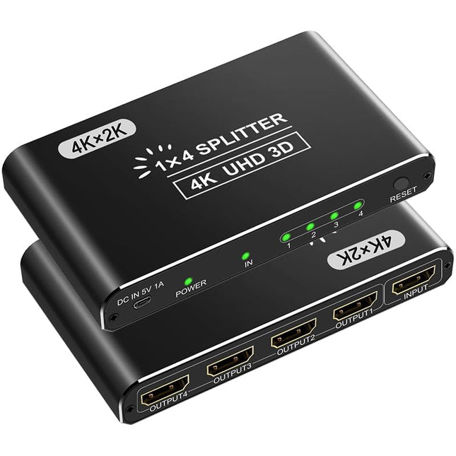 HDMI jaotur 1 sisend 4 väljundit - 4k HDMI jaotur 1 sisend 4 väljundit toetab HDCP 1.4 4K 3D UHD 1080P - HDMI jaotur 4 monitori samaaegselt HD TV Fire Stick Xbox PS3 PS4 jaoks