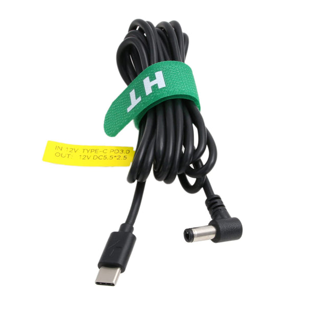 HangTon 12V PD toitekaabel, USB C - DC 5.5 x 2.5mm täisnurk Blackmagic BMCC kaamera, videoassistendi, monitori ja akupanga jaoks, 2m