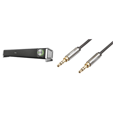 Trust Asto Soundbar kõlar (arvuti ja teleri jaoks) ja Amazon Basics Aux-kaabel, stereoaudiokaabel, 3,5 mm pesa - 3,5 mm pesa, 2,4 m