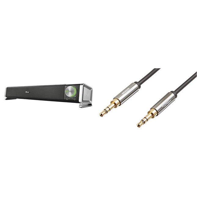 Trust Asto Soundbar kõlar (arvuti ja teleri jaoks) ja Amazon Basics Aux-kaabel, stereoaudiokaabel, 3,5 mm pesa - 3,5 mm pesa, 2,4 m