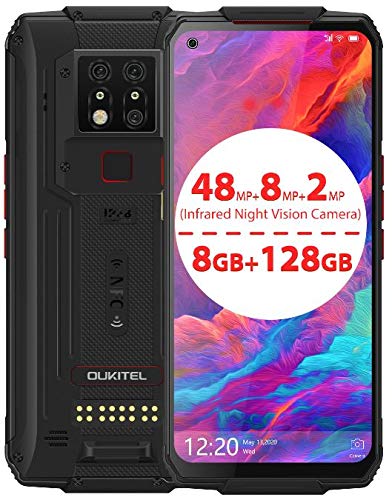 OUKITEL WP7 Flagship Outdoor Smartphone without Contract, 48MP Triple Camera + 8MP IR Night Vision Camera, 16MP Front Camera, Helio P90 8GB + 128GB, 8000mAh Battery, NFC, 6.53” FHD+ Rugged Smartphone Black