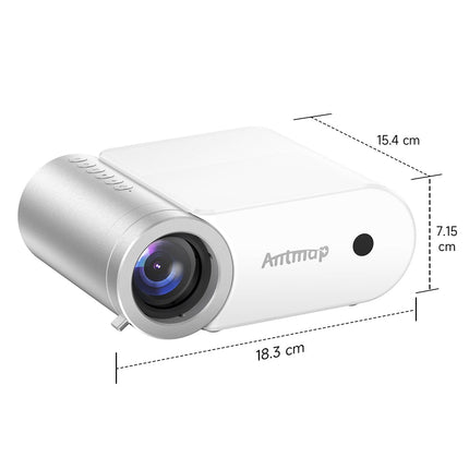 Antmap miniprojektor Bluetooth, väike projektor mobiiltelefonile, 1080P tugiprojektor iPhone'ile/Androidile, filmiprojektor koju/õues, ühildub nutitelefoniga/TYPE C kaabel/HDMI/USB/Fire Stick/PS5