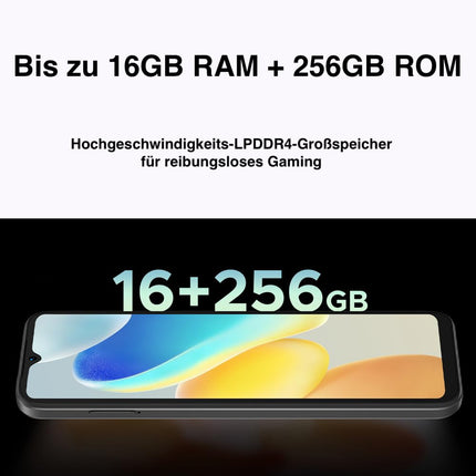 DOOGEE N55 Pro nutitelefon ilma lepinguta, 16 GB muutmälu + 256 GB salvestusruumi, Android 14 mobiiltelefon, 6,56-tolline HD+ ekraan, kaheksatuumaline protsessor, 13 MP + 8 MP tehisintellektiga kaamera, 5150 mAh aku, kahe SIM-kaardiga 4G, must