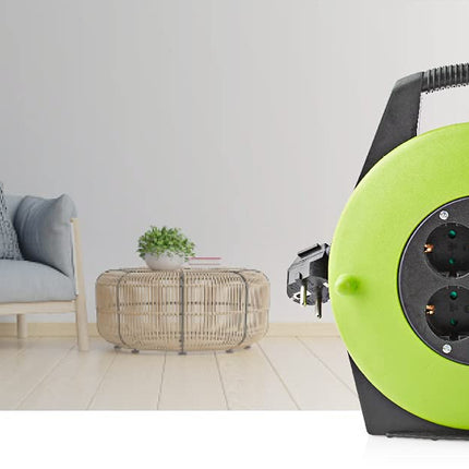 NEDISi kaablirull - maanduskontakt - 10,0 m - 3000 W - 16 A - maandustüüp: külgmised kontaktid - 230 V AC 50/60 Hz - pistikupesa nurk: 90 ° - H05VV-F 3G1.5mm² - otsik: jah - roheline/must
