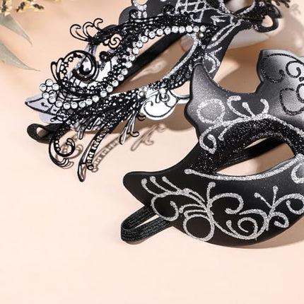 Oidea maskikomplekt paaridele: hõbedane must rhinestones metallist cosplay Veneetsia peomask Halloweeni kostüüm karnevalimask paaridele, naistele ja meestele