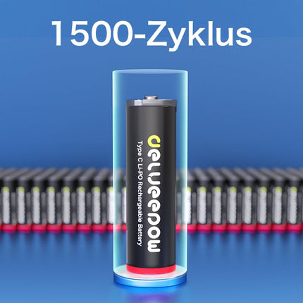 Delyeepow USB-C AA AAA Rechargeable Batteries Lithium Rechargeable, 1.5V 3400mWh AA 4 Pack 1200mWh AAA 4 Pack USB Rechargeable Batteries with 4-in-1 USB-C Charging Cable, 1 Hour Fast Charge, 1500 Cycles