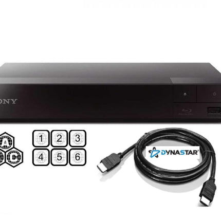 Regioonivaba Blu-Ray mängija, mis ühildub Sony BDP-BX370-ga ja millel on WiFi, mitme regioonikoodiga | Blu-Ray piirkonnad A, B, C | DVD piirkonnad 0-8 koos Dynastar 6FT HDMI komplektiga