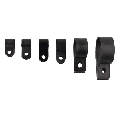 HALJIA 200pcs Black Nylon R Clips Screw Fastening Cable Clips Type P Wire Clips Cable Clamps with Box for Cable Management
