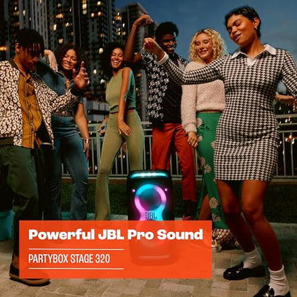 JBL Partybox Stage 320 in Black – Portable Bluetooth speaker with JBL Pro Sound, light show, AI sound boost, wheels and telescopic handle – 18 h battery life