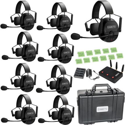 Came-TV 9-Pack Kuminik8 1.9GHz Wireless Intercom Headset, Full Duplex Intercom Communication System, 450m Long Distance with Noise Cancellation &amp; Zero Latency for Church Film Production Drone