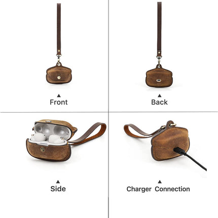 Hiram Handmade Genuine Leather Travel Headphone Case Compatible with Sony WF-1000XM4 True Wireless Durable Headphone Carrying Bag (Coffee)