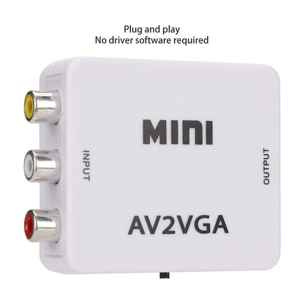 Mavis Laven Mini arvutiadapter VGA–AV RCA HDMI 480P komposiit AV–VGA teler digiboksi heli-teleri videomuundur arvutis (valge)