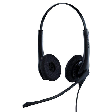 Jabra Biz 1500 kiirühendusega kõrvapealsed stereopeakomplektid - juhtmega kõrvaklapid mürasummutava mikrofoni ja helitugevuse kaitsega lauatelefonidele, must