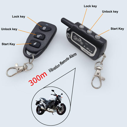 Meichoon Two-Way Motorcycle Anti-Theft Alarm System with Remote Control and Vibration Alarm, Electric Bicycle Security Device, Scooter, Moto Theft Protection