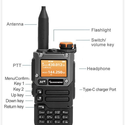 Quansheng UV-K5(8) VHF UHF kahesageduslik 5W kaasaskantav kahesuunaline raadiosaatja FM NOAA UV-K5 koos USB programmeerimiskaabliga