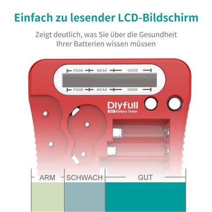 Dlyfull LCD universaalne akutester AA AAA CD 9V digitaalne testseade CR123A CR2 CRV3 2CR5 CRP2 akutester 1,5 V ja 3 V nööppatareidele, punane