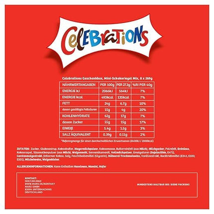 CELEBRATIONS kinkekarp 4x 269g Sünnipäev Jõulud Piimašokolaadiküpsis Mars Snickers Twix Bounty Milky Way Galaxy Karamell Maltesers Teaserid