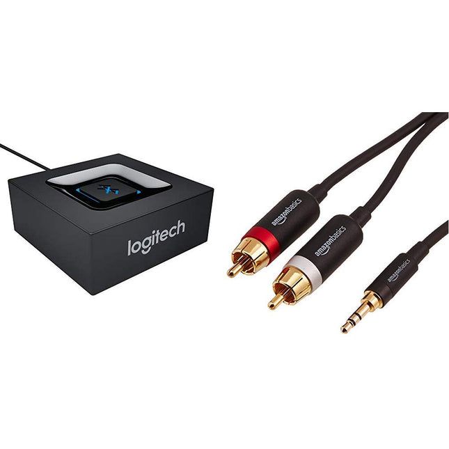 Logitech Bluetooth Audio Adapter Black &amp; Amazon Basics PBH-19822 RCA Audio kaabel, 3,5 mm pistik 2 x RCA pistikutele, 2,44 m