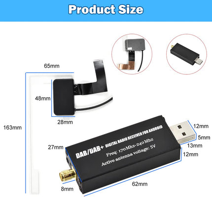 Hikity DAB+ adapter, antennituuner autoraadio digitaalse vastuvõtja jaoks, väline DAB-boksi adapter, tuuner, ühilduv heliülekanne, USB 2.0 dongel Androidi autoraadiole, 1 DIN, 2 DIN