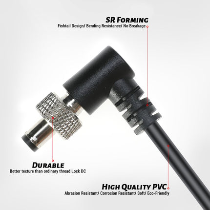 Alvin's Cables D-puuteühendusega täisnurga all lukustatav alalisvoolu spiraaltoitekaabel Atomos monitori ja videoseadmete PIX-E7, PIX-E5, 7 puutetundliku ekraaniga Hollyland Mars 400s jaoks