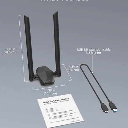 BrosTrend AX1800 suure võimendusega WiFi-pulk arvutile, WiFi 6-pulgaline pika levialaga, kahe sagedusalaga 1201Mbps 5GHz + 574Mbps 2.4GHz, USB WiFi-adapter pika levialaga kahe 5dBi antenniga, AINULT Windows 10/11 jaoks