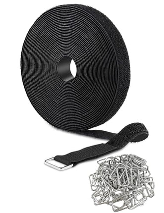 Hook and loop cable strap with 70 metal buckles, 2.5 cm x 14 m, reusable cable straps, adjustable nylon fastening cable straps for wire management, cord organizer, 2.5 cm wide, black