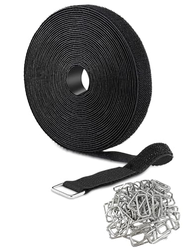Hook and loop cable strap with 70 metal buckles, 2.5 cm x 14 m, reusable cable straps, adjustable nylon fastening cable straps for wire management, cord organizer, 2.5 cm wide, black