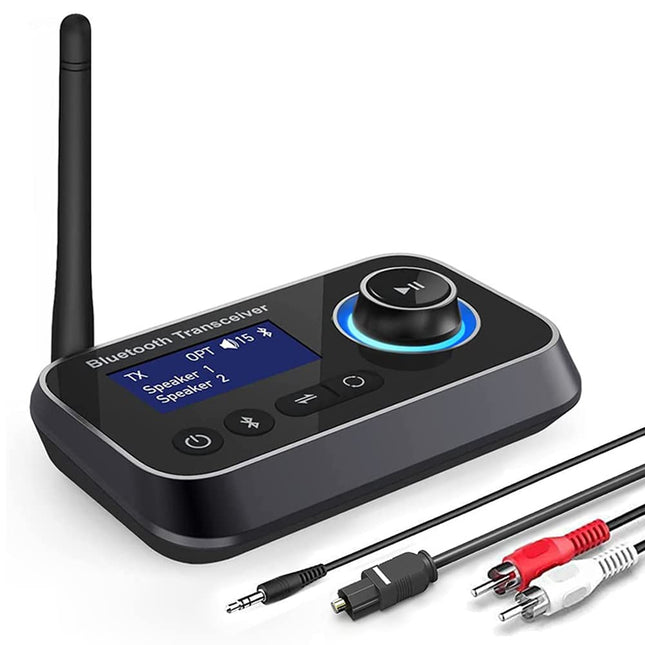 Ainostone 3-in-1 Bluetooth 5.3 saatja-vastuvõtja 2 kõrvaklapi jaoks Bluetooth-heliadapter madala latentsusega Bluetooth-saatja möödaviigu lülitiga helitugevuse reguleerimine AUX optiline RCA teleri stereosüsteemile arvutile