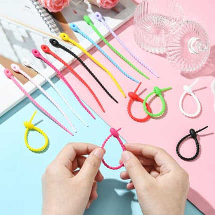 DanLingJewelry 500 Pieces 5 Inch Colorful Silicone Spiral Ties Oval Shape Reusable Silicone Rubber Cable Ties Cord Organizer Straps for Wire Organization Home Office