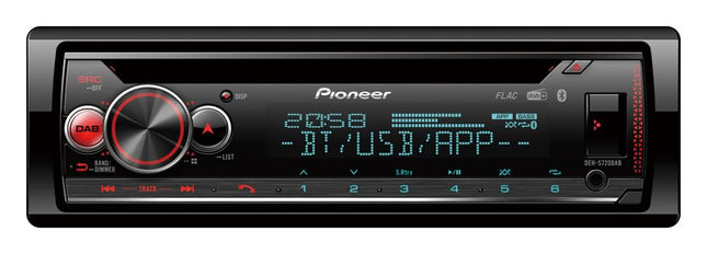 Pioneer DEH-S720DAB, 2-DIN car radio, CD tuner with FM and DAB+, Bluetooth, MP3, USB and AUX input, RGB lighting, hands-free system, Smart Sync app, 13-band equalizer