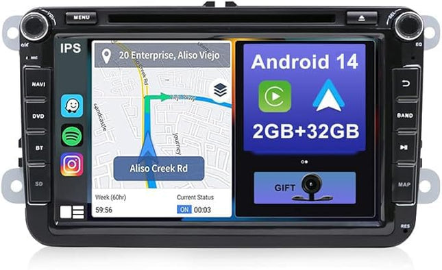 YUNTX Android 14 autoraadio VW Passatile/Golfile/Skodale/Seatile - 2 DIN - [sisseehitatud juhtmevaba CarPlay/Android Auto/GPS] - IPS 2.5D puutetundliku ekraaniga kaamera + Canbus + mikrofon - DAB / rooli juhtimine / MirrorLink / 4G / WiFi / USB