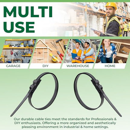 Boltza® Durable Double Locking Cable Ties, 9.0 mm x 260 mm, Black, 100 Pack
