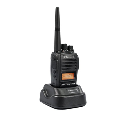 Midland G18 Pro, kahesuunaline raadiosaatja, 99 PMR446 kanalit, sõjaväeklassi raadiosaatja, IP67 sertifitseeritud, liitiumioonaku, laualaadija, vööklamber, must
